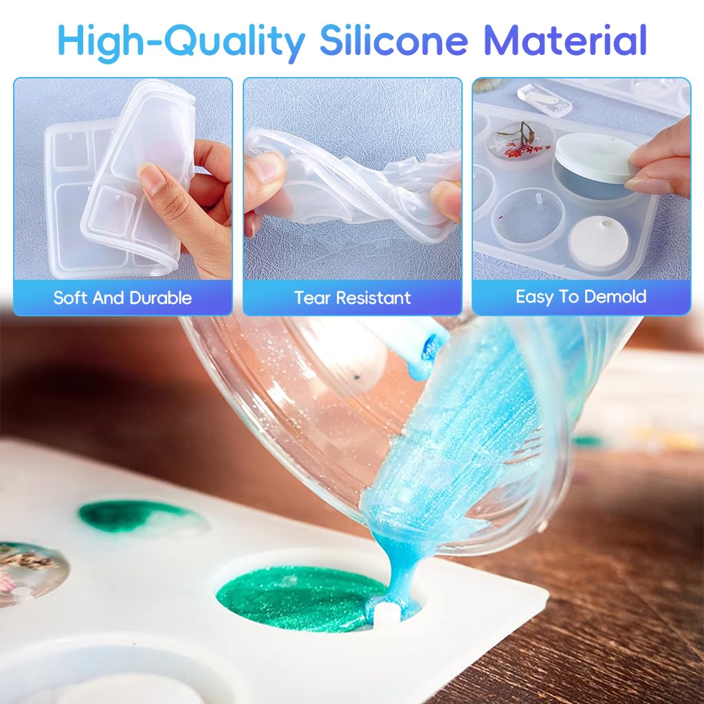 HASTHIP Resin Art Mold Kit DIY Resin Art Keychain Supplies Kit Assorted Silicone Molds with Multi Colors Glitters & Trinkets, Keychain DIY Resin Bag Charms DIY Handmade Resin Craft Kit