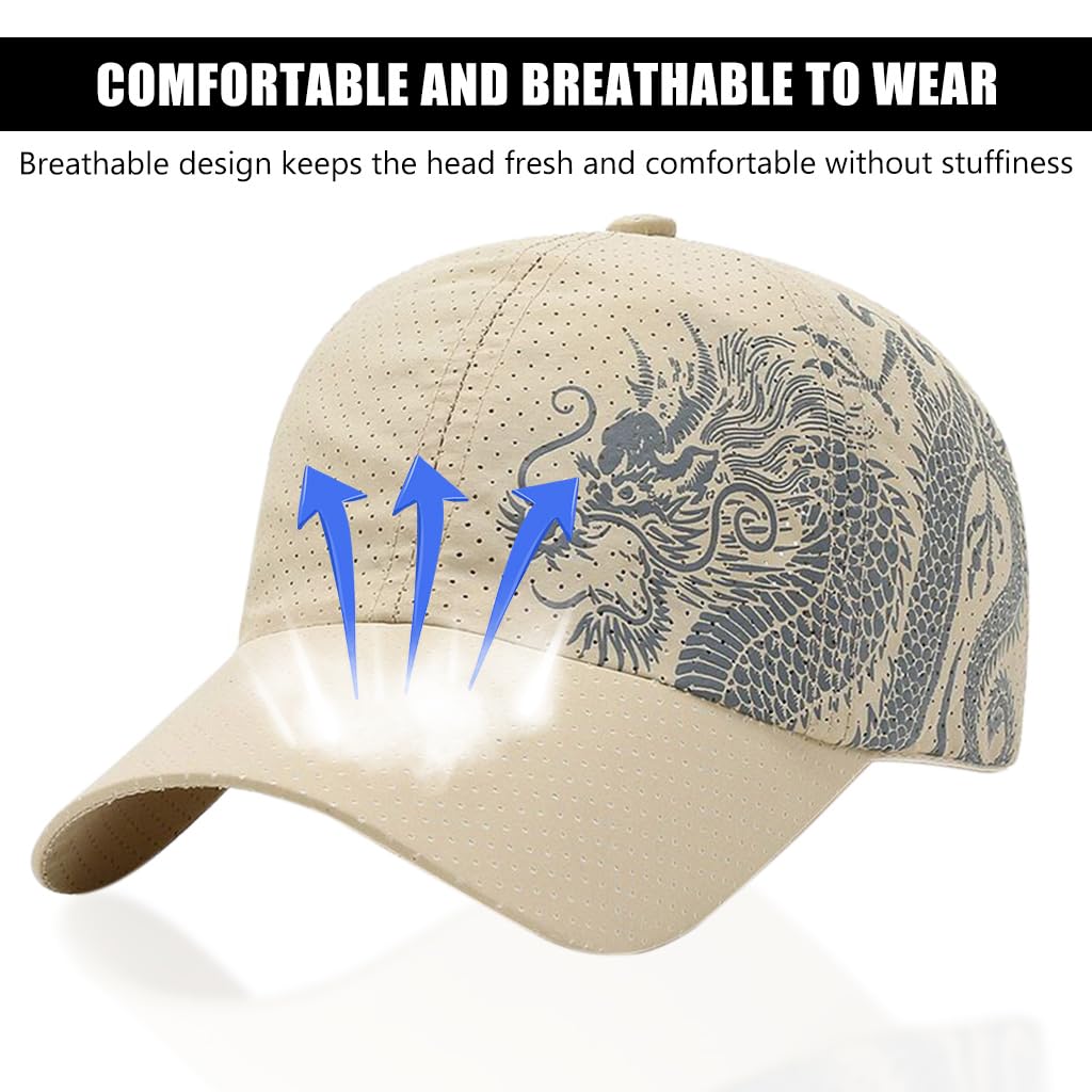 GUSTAVE Baseball Caps for Men Dragon Edition Sport Cap - UV Protective Breathable Mesh Summer Hat, Adjustable, Durable Outdoor Khaki Cap for Men & Women, Essential for Hiking & Outdoor Activities