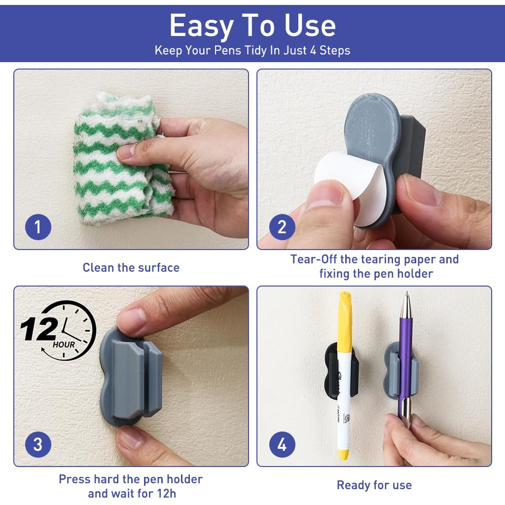 HASTHIP 3Pcs Silicone Pen Holder Self Adhesive Pen Holder Cable Organizer Cable Holder Anti-slip Silicone Cable Holder Organizer for Wall, Desk, Dry Erase Board