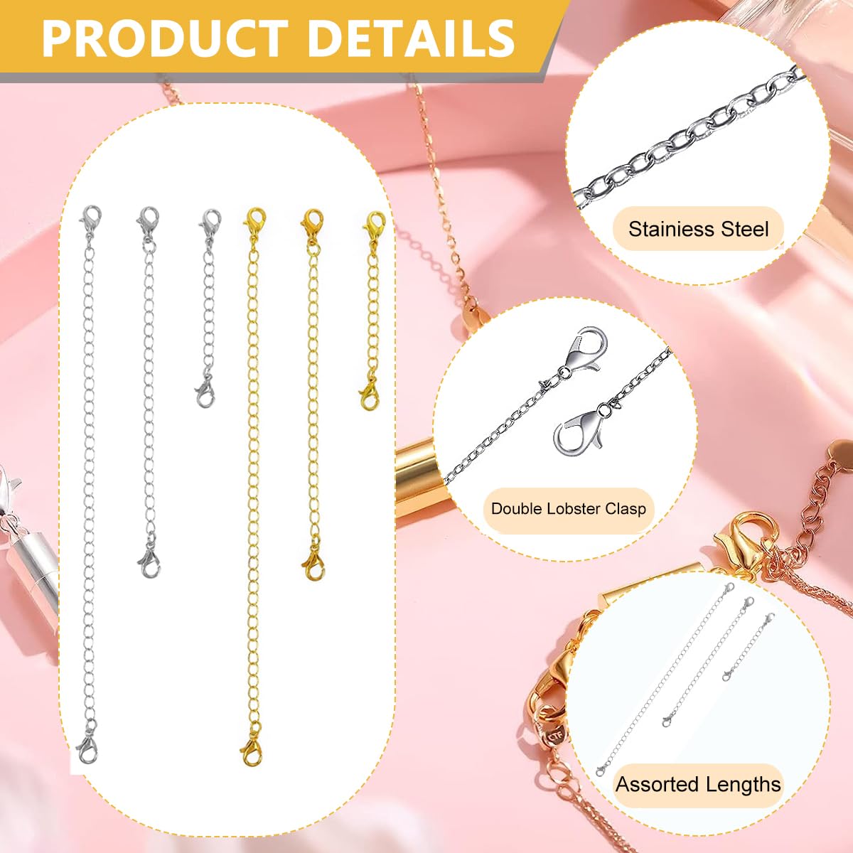 MAYCREATE 12 Pcs Golden & Sliver 3 Style Lobster Clasps with 6 Jewelry Extender Combo Set for Jewelry, Necklace, Bracelet