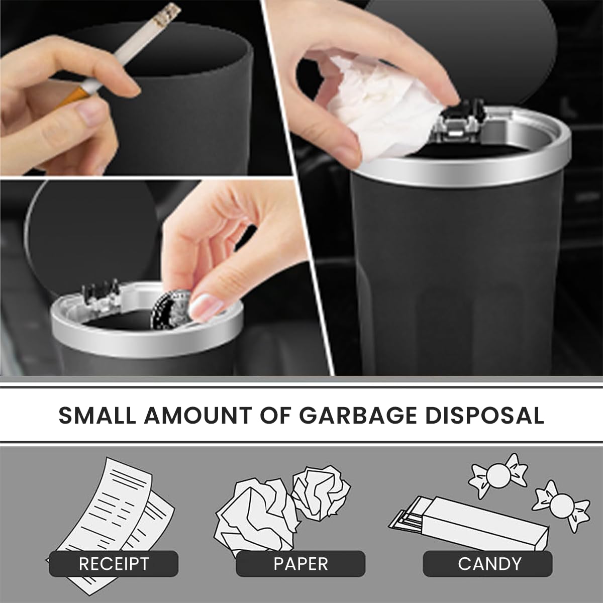 STHIRA Deodorization Car Dustbin/Trash Bin with Lid, Convenient Garbage Bin with Aromatherapy Tablets, Leakingproof ABS Car Ash Bin, Portable Dustbin for Car, Home, Office, Travel