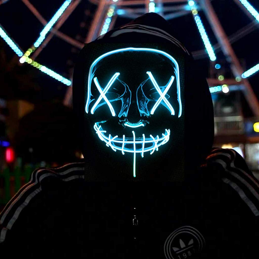 PATPAT Halloween Mask LED Light up Mask for Halloween Festival Cosplay Halloween Costume Party Decorations (Blue)