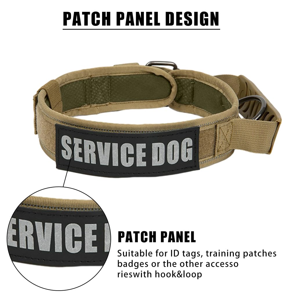 Qpets Dog Collar Nylon Tactical Dog Collar with D Ring & Handle Adjustable Dog Collar with Reflective Safety Strip Dog Training Collar for Medium Large Dogs(XL, 20''-25.5'')