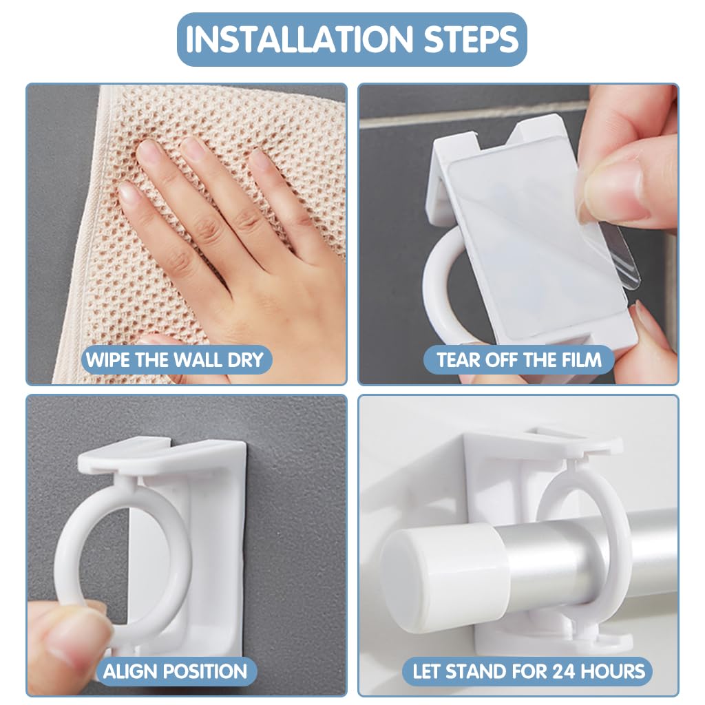 HASTHIP 6Pcs Round Hook Rotating Curtain Rod Bracket, Wall Mounted Rod Holder for Towel Bar Wardrobe Rod, Self Adhesive Rod Hanger for Shower Curtain Rod, Tier Curtains Rod, Tier Drape Rod