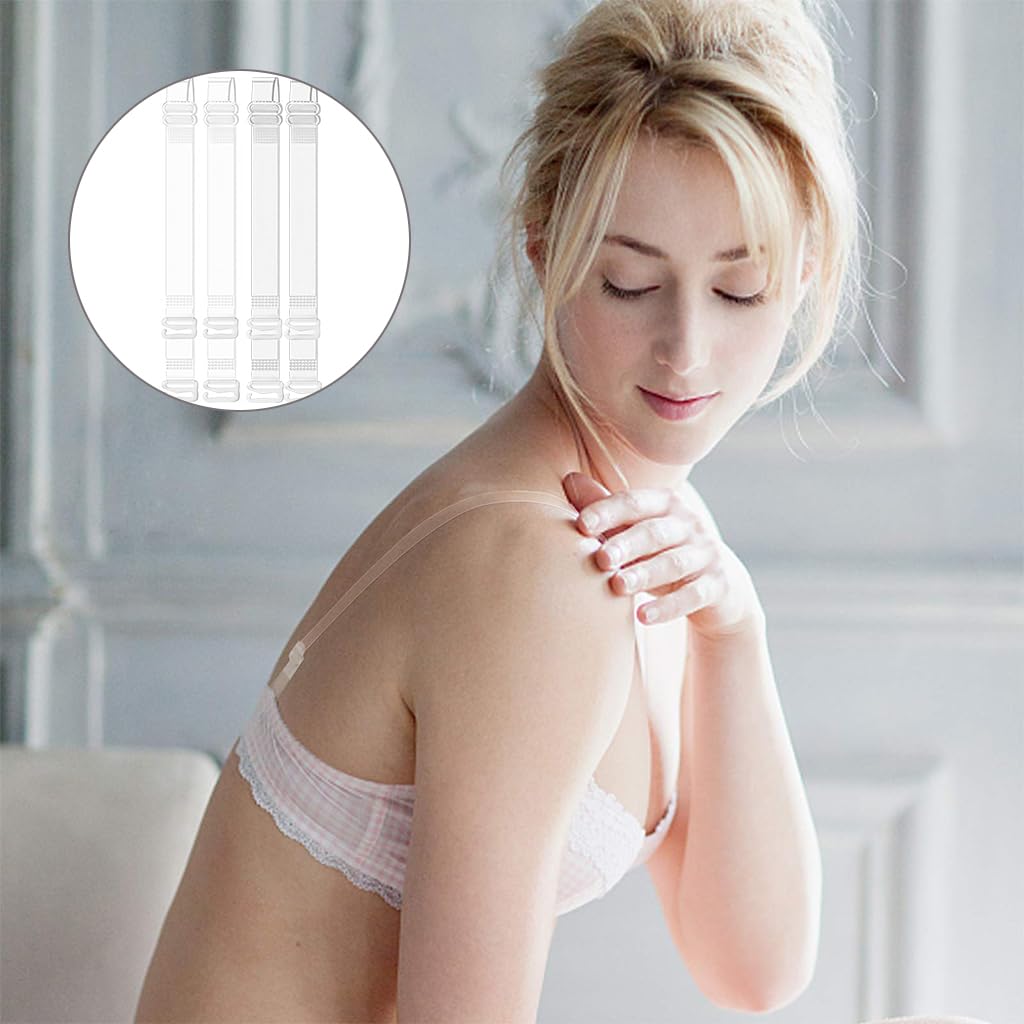 PALAY 2 Pairs Clear Bra Straps Invisible Replacement Bra Straps Adjustable Invisible Clear Bra Straps 1.2cm Width Clear Bra Straps for Off Shoulders, Evening Dress
