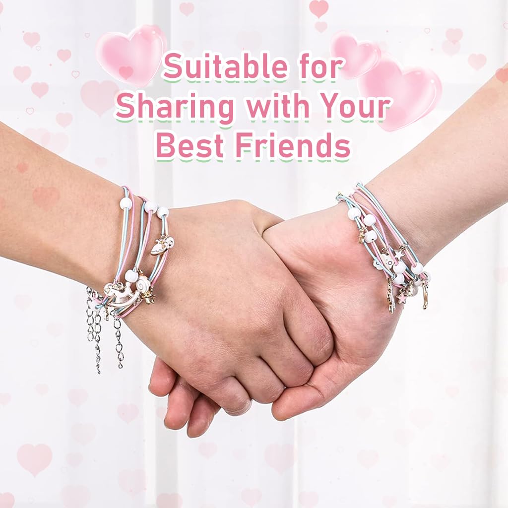 SANNIDHI 6pcs Friendship Bracelet for Girls Kids, Cartoon Enamel Pendent Bracelets Set, Fashion Best Friend Bracelet, Handmade Braided Color Rope Bracelet Jewelry Gift for Girls Students