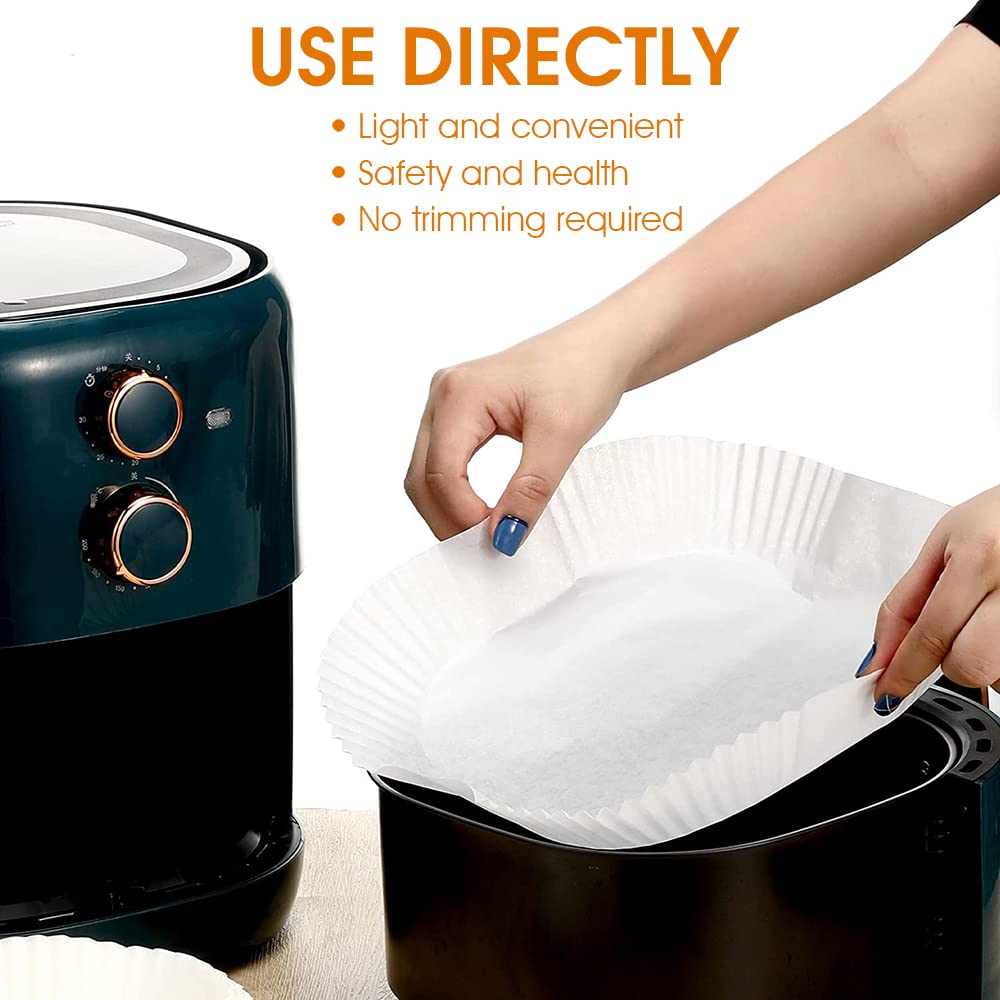 HASTHIP 50Pcs Air Fryer Paper Sheets, Air Fryer Disposable Paper Liner for Microwave, Oil-Proof Air Fryer Parchment Paper for Frying, Baking, Cooking, Roasting and Microwave (6.3 inches, White)