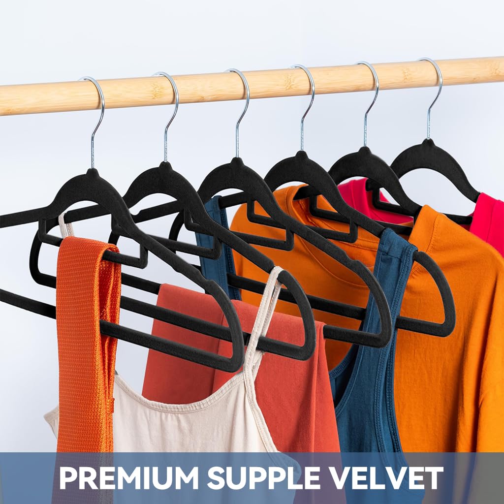 HASTHIP 50Pcs Non-Slip Hangers, Space-Saving Heavy-Duty Suit Hangers for Suit, Shirt, Scarves, Dresses & Trousers, 360° Swivel Hook