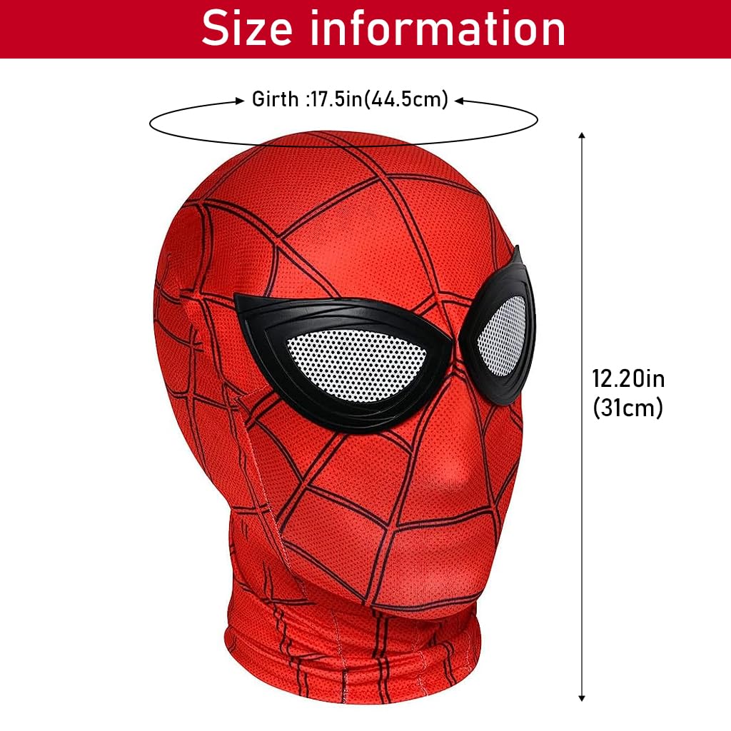 FANCYKU 3D Spider-Man Mask, Spiderman Masks Spider Man Cosplay Costumes Superhero Lenses, Superhero Costume Mask for Adult Kids, Role Play Superhero Masks for Halloween Masquerade Cosplay (Red)