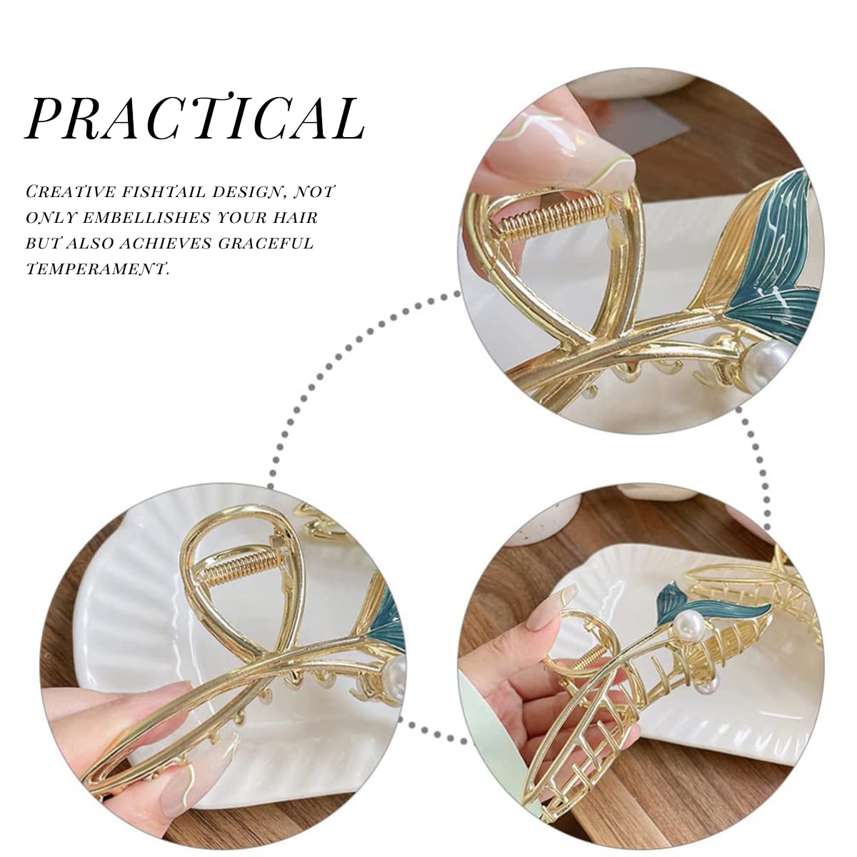 PALAY Hair Claw Clip for Women Large Stylish Mermaid Pearl Hair Clip Clutcher Ladies Non-Slip Metal Hair Jaw Clips, Strong Hold Elegant Bun Hair Styling Clamp Hair Accessories Gift