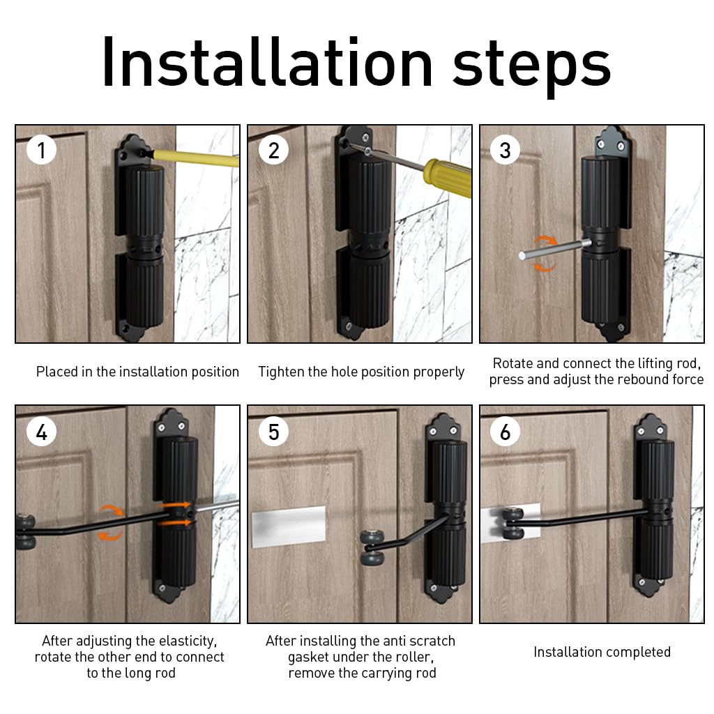 HASTHIP Zinc Alloy Door Closer, Automatic Safety Spring Door Closer, Adjustable Closing Door Hinge, Quiet Door Closer for Wooden Door, Metal Door, Security Door, Weight Up to 60 Kgs (Black)