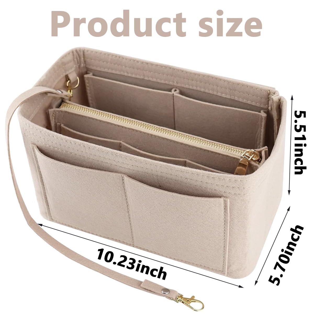 MAYCREATE Women Felt Purse Organizer Insert for Handbag, Felt Bag organizer with zipper for Handbag Tote Bag Storage Purse Divider, Beige