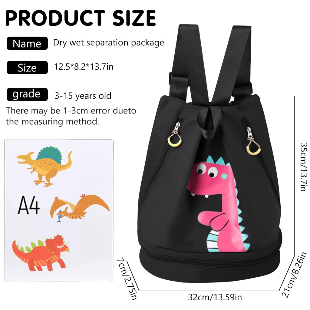 PALAY Swimming Bag for Kids Cartoon Print Shoulder Bag for Kids Large Capacity Backpack for Boys Girls