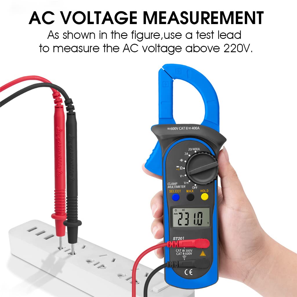 Supvox ST201 Clamp Multimeter and Smart Digital Multimeter with Test Leads & Zip Bag, Resistance Ohm Transistor Testers AC Current Voltage Frequency Resistance Capacitance Diode Tester