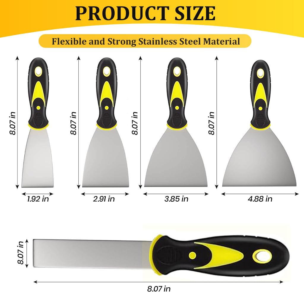 HASTHIP 5PCS Putty Scraper Multi Size Stainless Steel Paint Scraper Tool 1/2/3/4/5 inch Putty Scraper Wide Edge Putty Tools Narrow Putty Scraper for Spackling, Wallpaper Scraper, Spatula Scraper