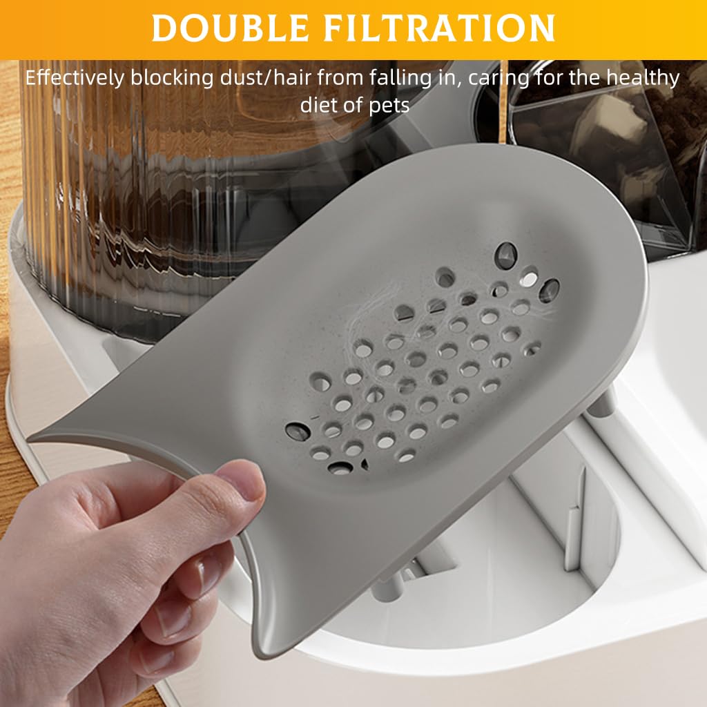 Qpets 2.2L Auto Pet Feeder Cat Dog Feeder 2 in 1 Automatic Pet Feeder with 1.5L Water Dispenser, Built in Filtration System Transparent Food-Grade PP Dustproof Food Cabin Design Auto Cat Dog Feeder