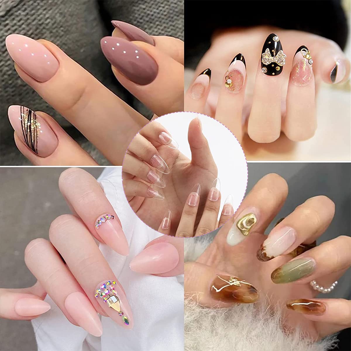 MAYCREATE 500PCS Fake Nails, Transparent Nails, Acrylic Nails False Nail with Case, Clear Resin Nails Full Cover Press on Nails for Nail Salons and DIY Nail Art, 10 Sizes