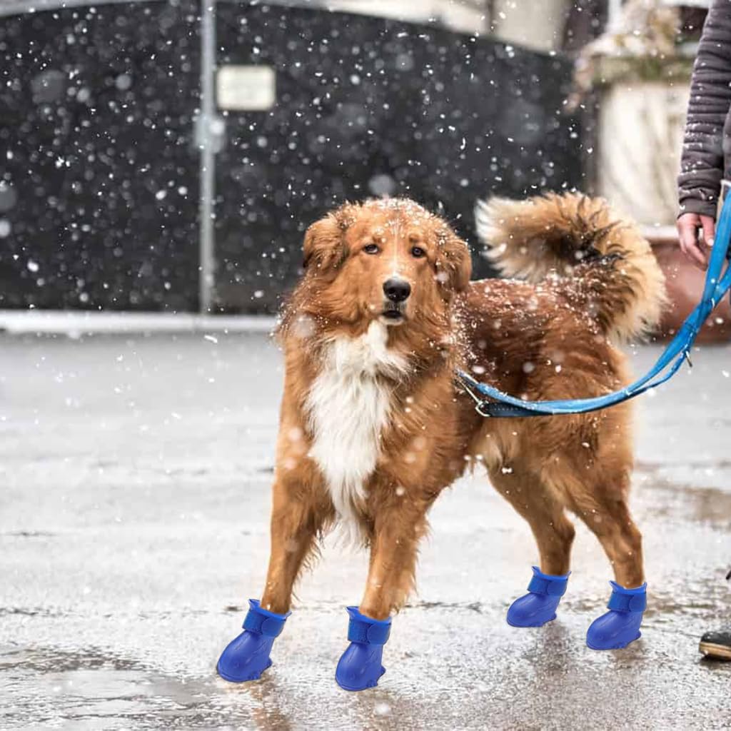 Qpets Cat Dog Rain Shoes, Waterproof Dog Rain Shoes Cat Dog Nail Clipping Anti-Scratch Shoes, Dog Palm Shoes Anti-slip TPE Walking Shoes for Dog with Adjustable Closure Design (L*W=6*4.5CM)