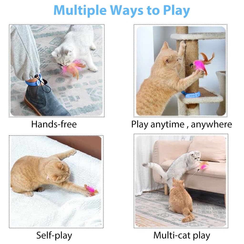 Qpets Cat Teasing Toy Feather Teasing Wand Toy Wearable Collar Cat Teasing Toy with Bell and Feather Cat Self-Entertainment Toy Boredom-Buster Toy