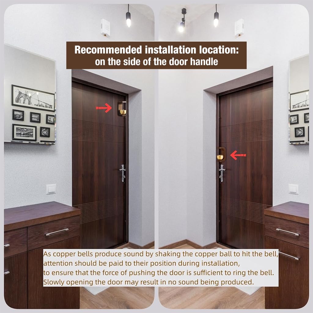 HASTHIP Walnut Wooden Door Bell Brass Bell Dopamine Door Bell for Home, Self-Adhesive Magnetic Doorbell, Serene Acoustic for Home & Shop, Shopkeepers Door Chime, Ideal Housewarming Gift (C Style)
