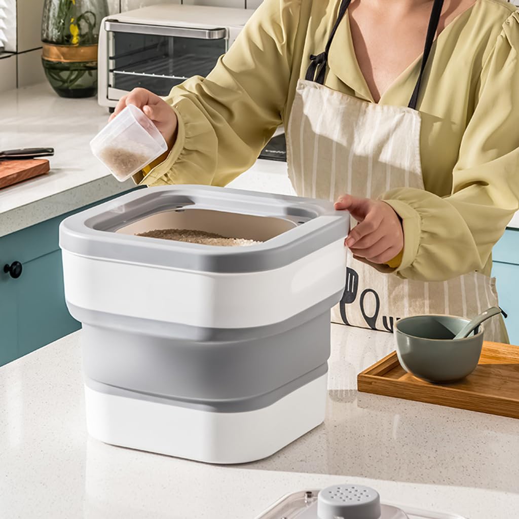 Supvox Collapsible Rice Dispenser with Large Transparent Lid, Large Capacity 11-27lbs Airtight Rice Storage Container, Moisture Proof Kitchen Organiser for Rice, Cereals, Grains and Pet Food