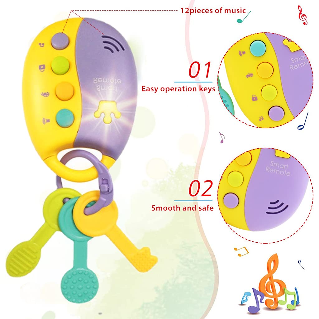 PATPAT Musical Smart Remote Key Toys for Baby, Fake Car Toy Keys with Sound and Lights, Fun and Educational Key Toys, Built-in 12 Melodies Soothing Music, Early Educational Toy for Children