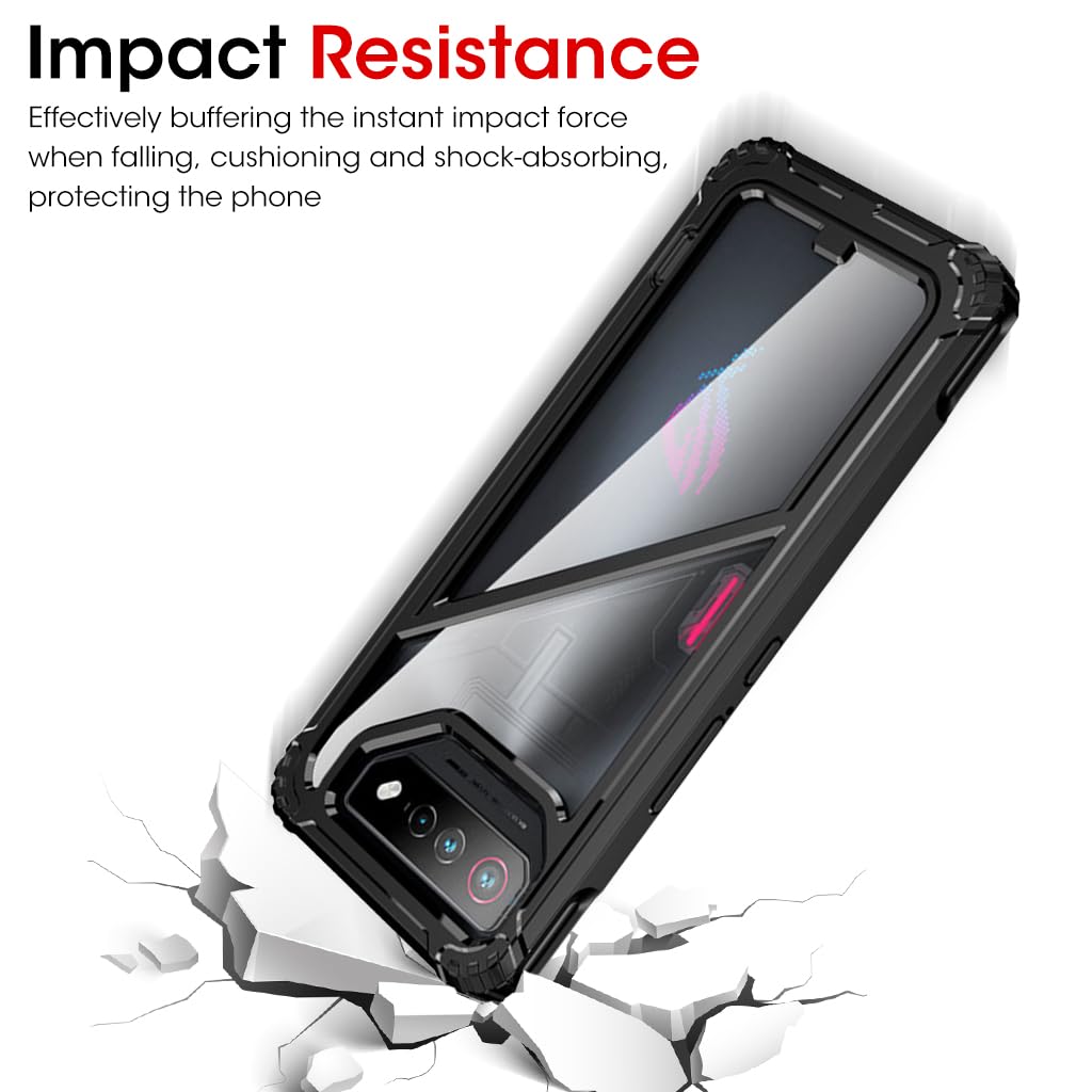 ZORBES Phone Case for Asus ROG Phone 7 TPU Framed Phone Cover for Asus ROG Phone 7 Transparent PC Phone Case with Magnet Folding Phone Stand Shockproof 2 in 1 Phone Case for Asus ROG Phone 7
