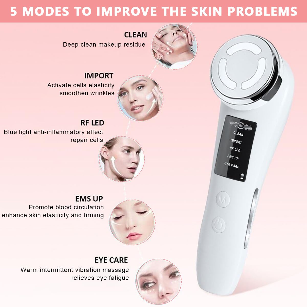 HANNEA Facial Massager for Women, Electric Facial Massage, Face Cleaning Machine Deep Pores Cleanser for Skin Care EMS Micro-current Anti Wrinkles With 5 Modes