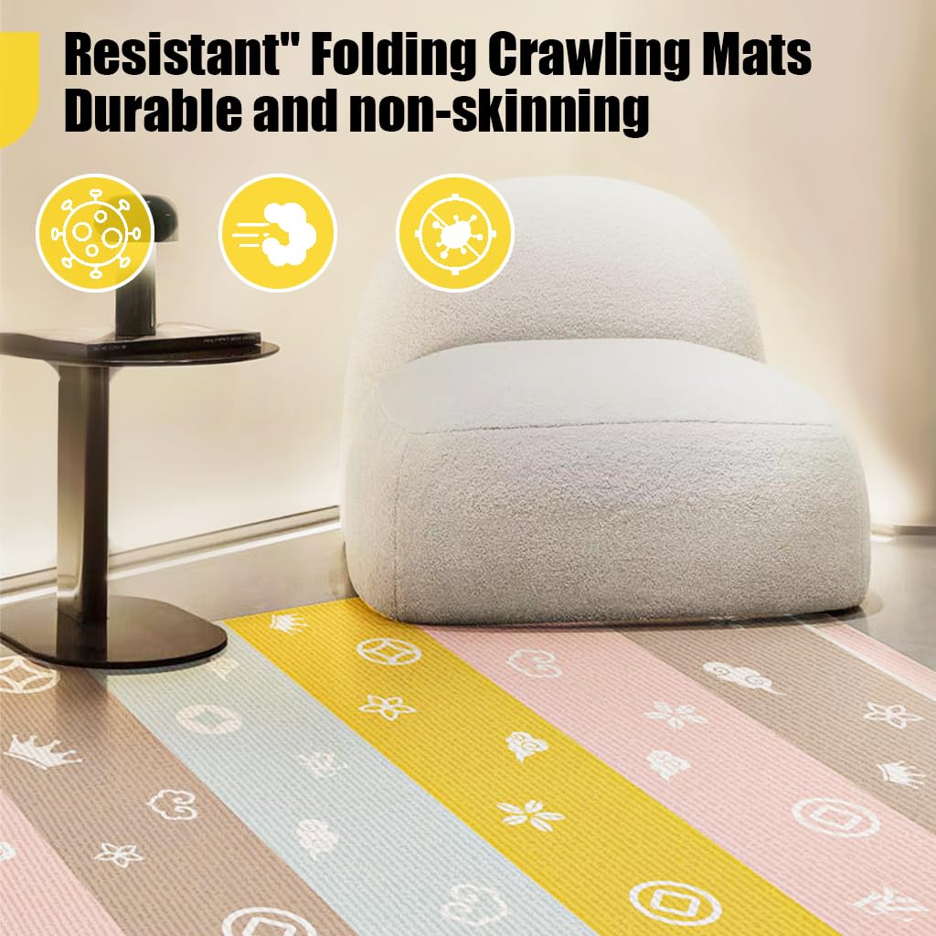 SNOWIE SOFT Baby Mats for Floor Baby Playing Mat Waterproof Folding Play Mat for Babies 0 to 12 Months Baby Play Gym & Mat Skin Friendly PE Baby Play Mats for Crawling Indoor Outdoor 70.8 x 39.3 Inch
