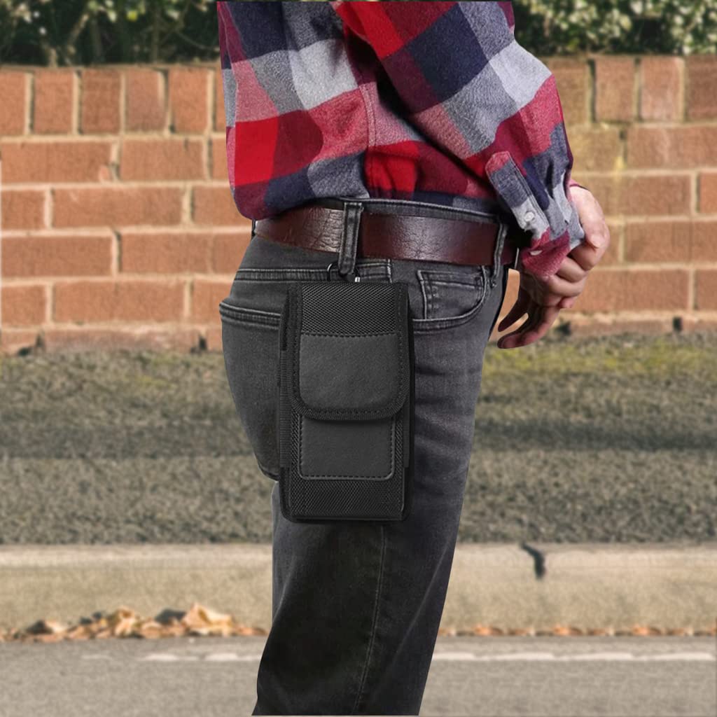 GUSTAVE Mobile Pouch for Men with Belt Clip, Anti-scratch and Waterproof Phone Holster with Card Holder & Carabiner, Durable Mobile Pouch for Under 7in 's Phone, Gift for Men, Husband, Father