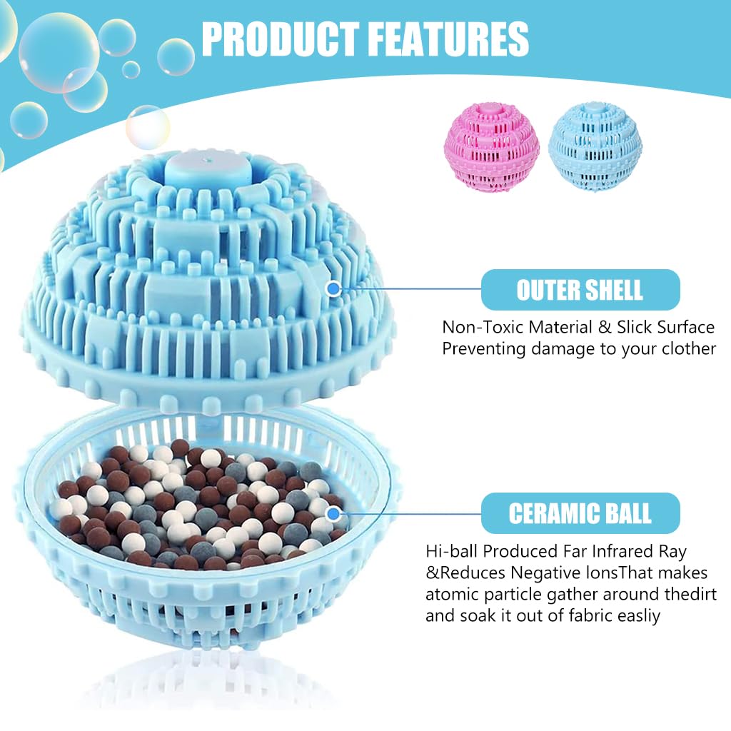 HASTHIP 2Pcs Laundry Ball Fragrance Laundry Egg Large 4.3 inches TPR Washing Ball Remove Dirty Prevent Tangle Reuseable Washing Ball for Sheet, Clothes