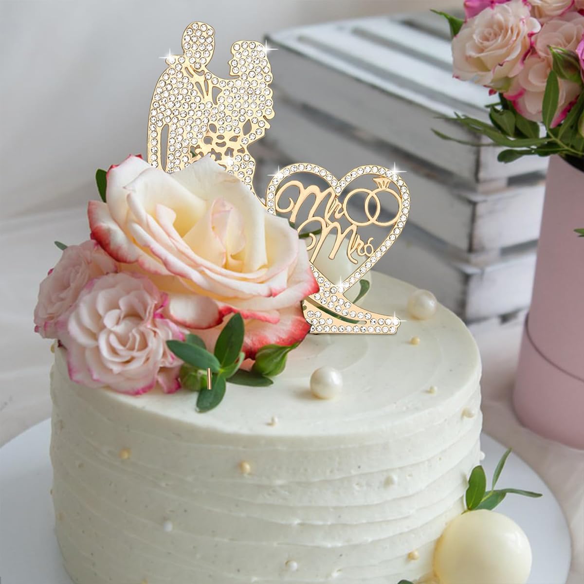 PALAY Wedding Cake Topper Decorative Mr and Mrs Cake Topper for Wedding Cake Shining Rhinestone Embellishment Couple Cake Topper For Wedding, Engagement, Bridal Shower, Anniversary