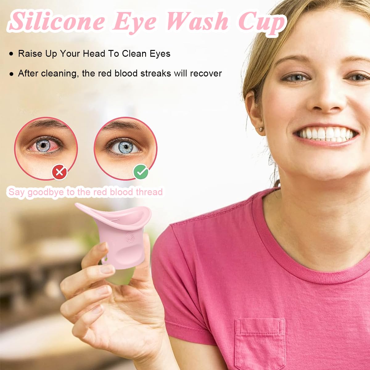 MAYCREATE Eye Wash Cup Silicone Eye Cups for Eye Wash, Hanging Reusable Eye Cleaning Cup, 8ml Portable Eye Rinse Cup Squeeze Eye Care Cup with Scale - Pink