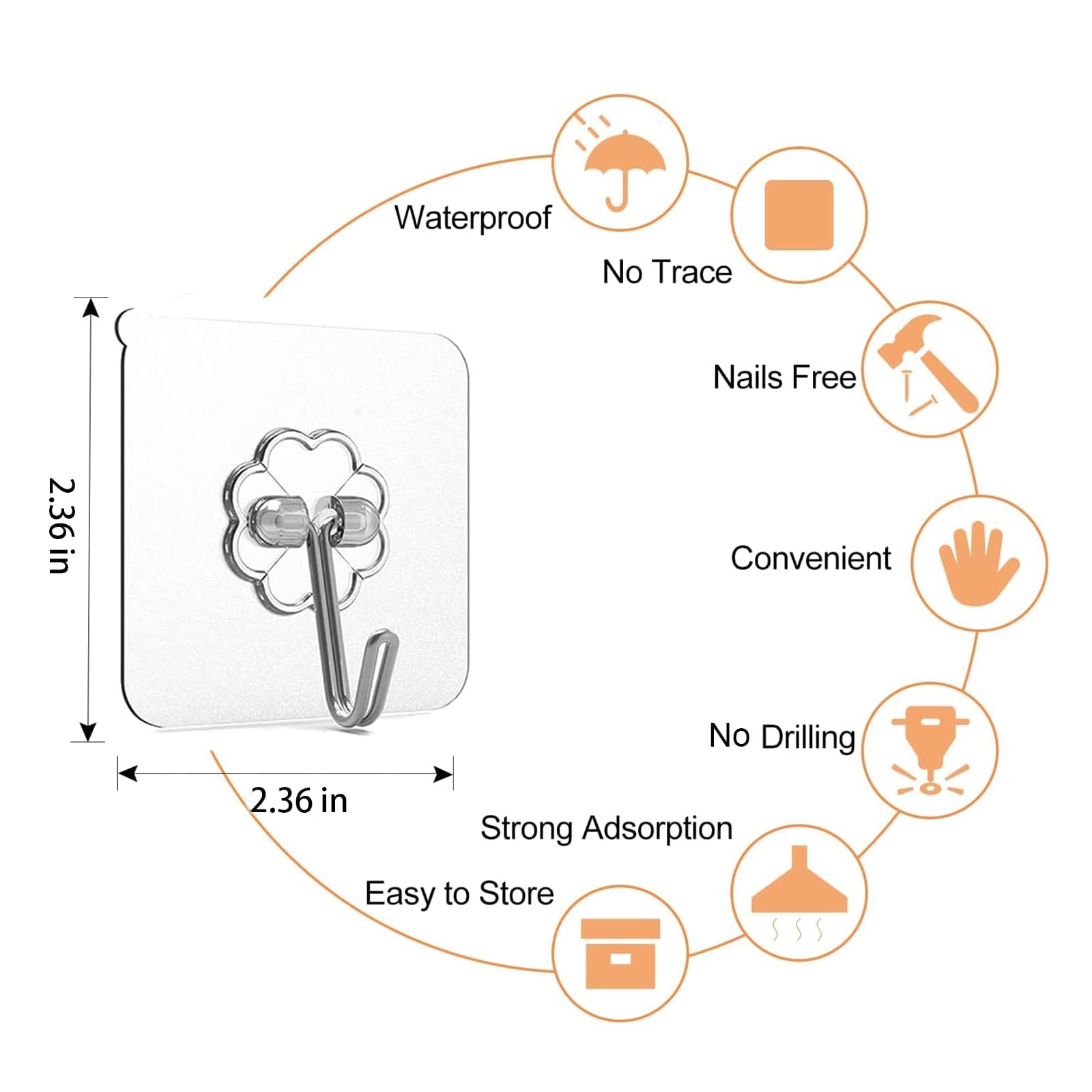 HASTHIP 30 Pack Wall Hooks Strong Acrylic Backing Glue Wall Hooks Self-Adhesive Wall Hooks for Bathroom, Kitchen Waterproof Ultra Adhesive Wall Hooks (Clear)
