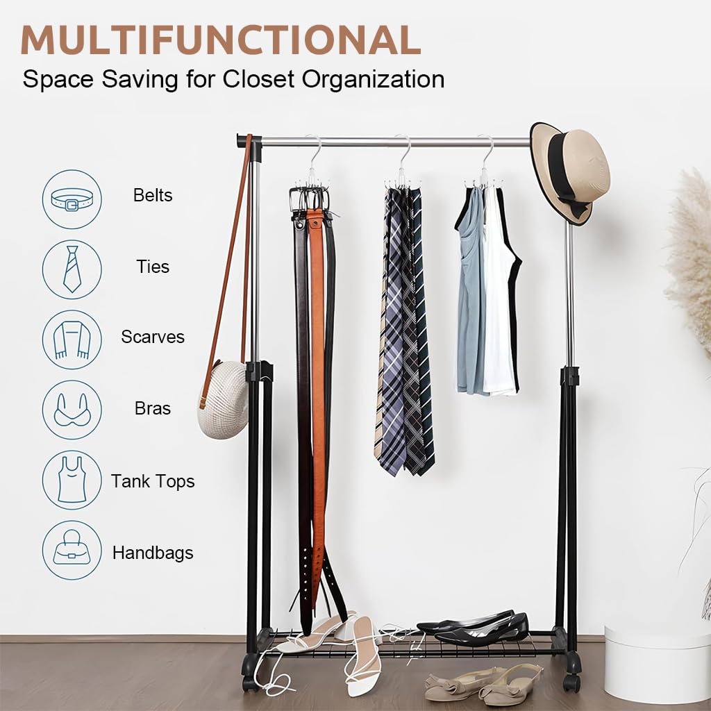 HASTHIP Tank Top Hanger, Tie and Belt Hanger Scarf Tie Rack Holder Hook, 8-Claw Top Hanger Organizer Holder Space Saving Wardrobe Organizer for Tank Tops, Bra, Underwear, Tie, Belt,
