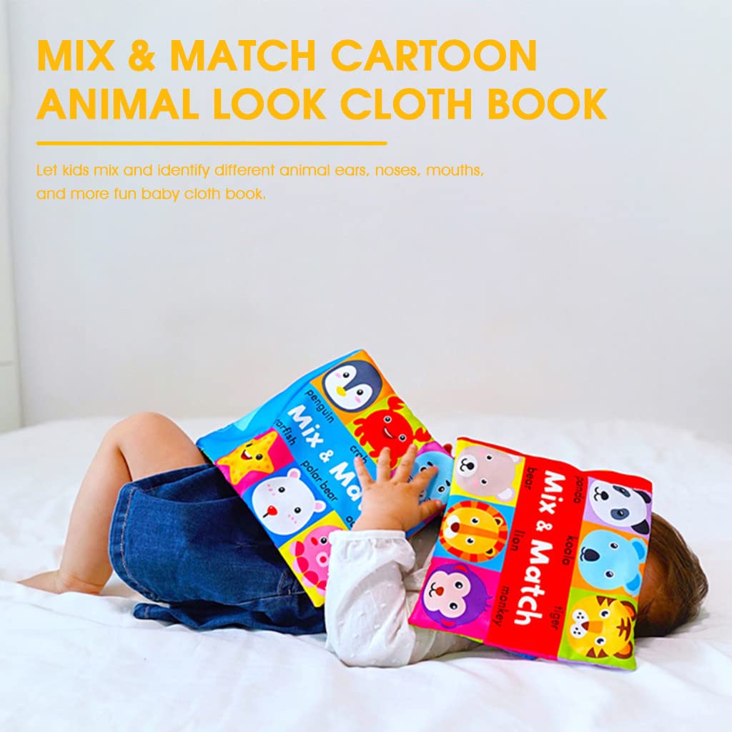 PATPAT Cloth Book for Babies,Cartoon Animal Figurature Cloth Book Early Education Toys for Toddler Mix& Match Animal Face Cloth Book for Baby Intelligence Development,18x18cm