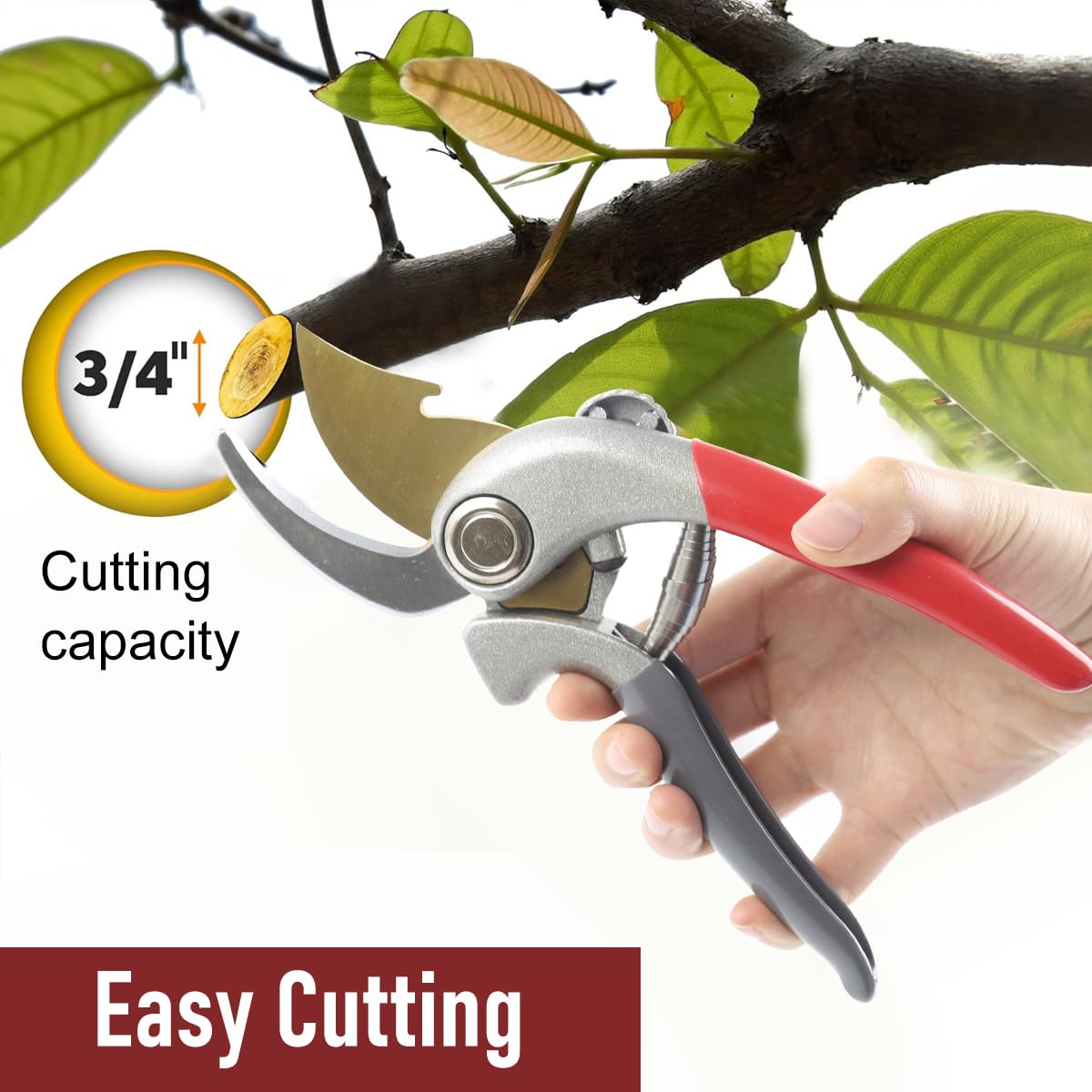 HASTHIP Gardening Bypass Pruner 7.8 Inches SK5 Steel Hand Pruner with Safety Lock Anti-slip Rubberized Handle Design Spring Loaded Labor Saving Bypass Pruner for Shrubs, Flowers, Fruit Trees
