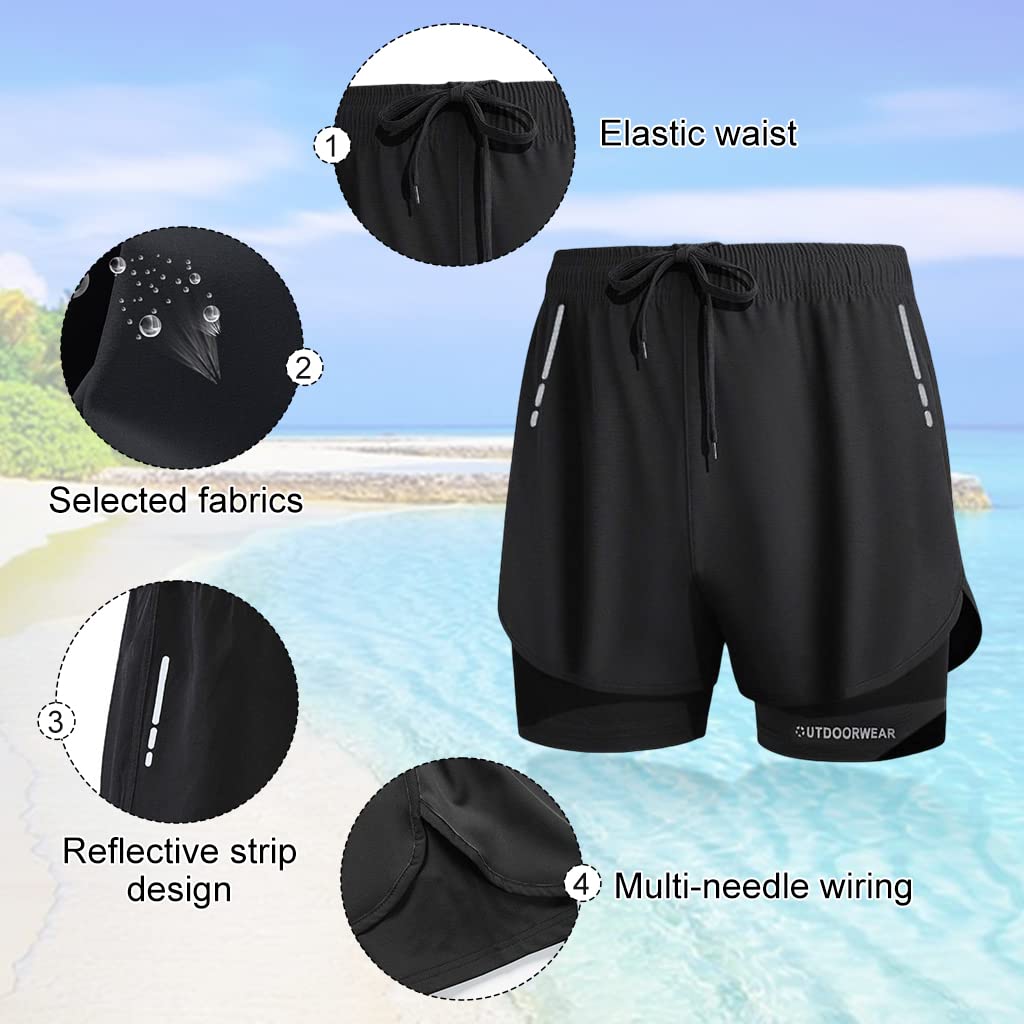 Proberos Swimming Shorts for Men with Pockets, Elastic Double Layer Swimming Trunk, Quick Dry Breathable Shorts, Multi Functional Sport Shorts, Suit for Swimming Running Outdoor Sports