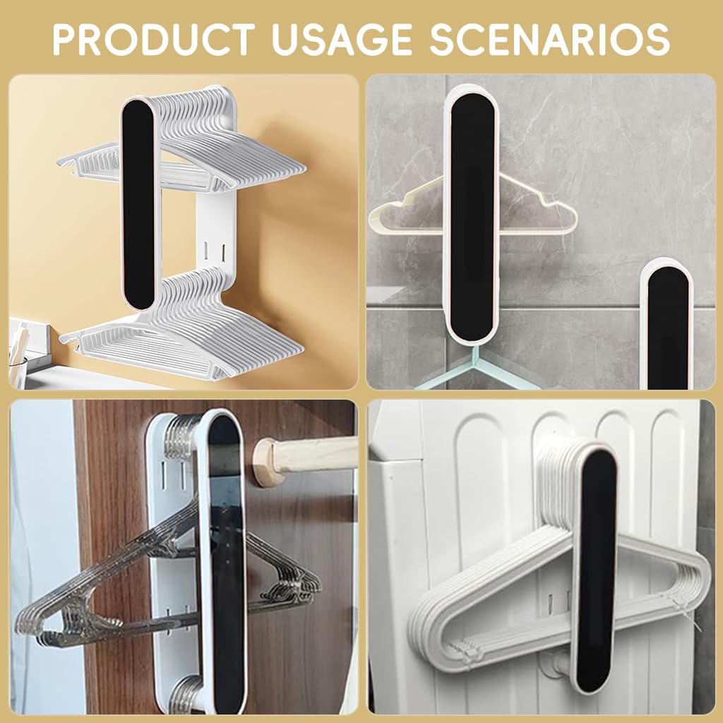 HASTHIP Clothes Hanger Organizer Rack for 30-50 Hangers, Double Layer RetractableClothes Hanger Organizer Rack, Self Adhesive Clothes Hanger Storage Rack Space Saving Laundry Hanger Organizer