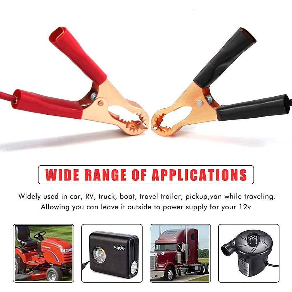 Verilux 1FT 12V 24V Female Car Cigarette Lighter Socket to Battery Alligator Crocodile Clips Connector, Car Battery Clamp-on Extension Charge Cable