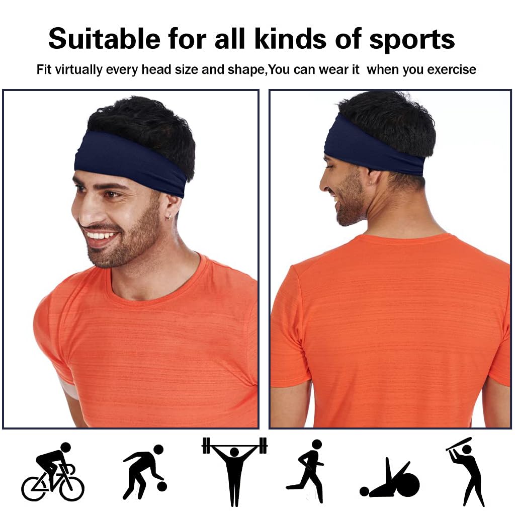 Proberos Head Band for Women Men, Premium Headband Sports Sweat Band, Elastic Non Slip Hair Band for Running Sports Travel Fitness Riding (Pack of 5)