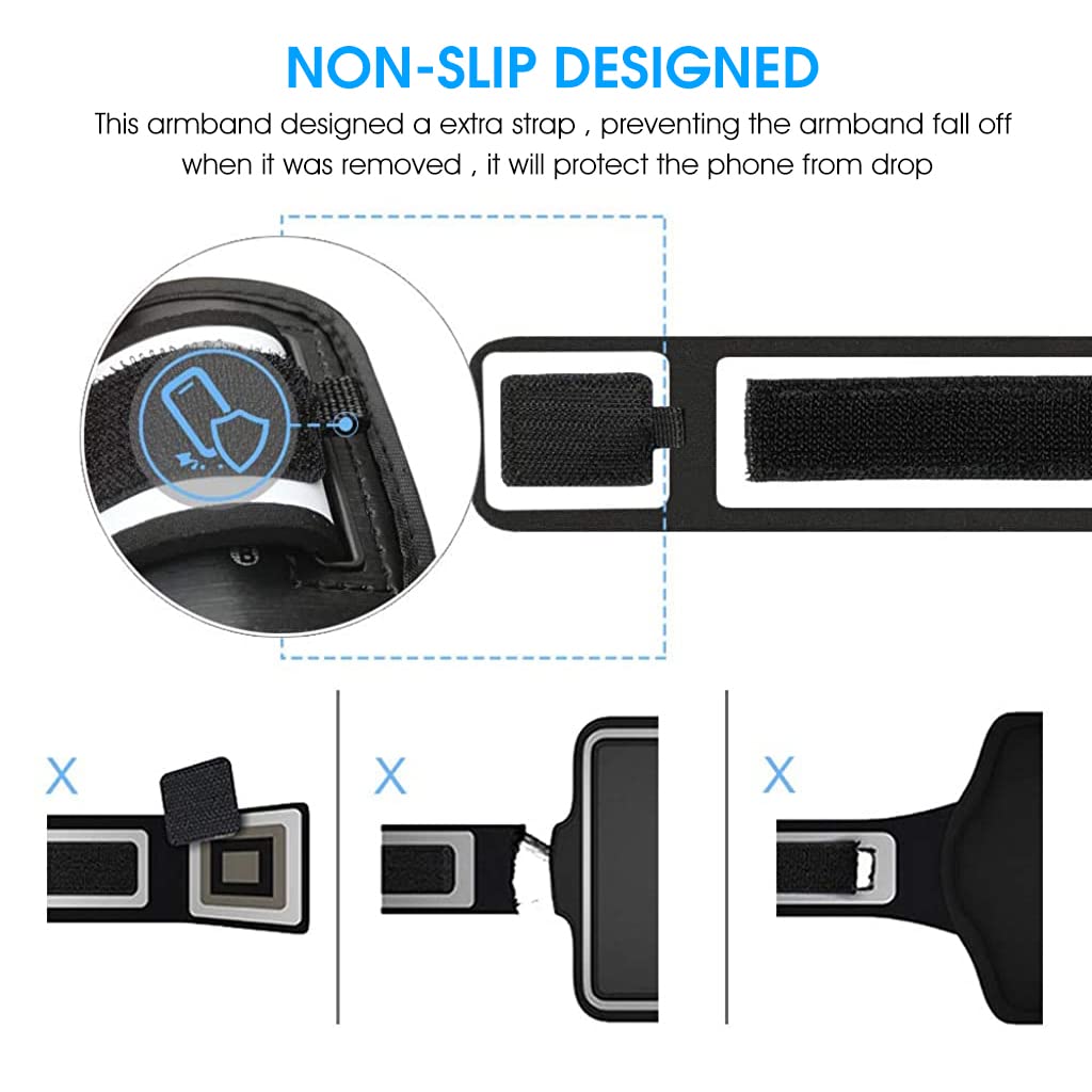 ZORBES Armband for Mobile Phone Running, Waterproof Phone Holder for Running for iPhone 13, 12, 11, XR, Elastic Arm Band with Card Holder for Within 6.2in 's Mobile (Black)