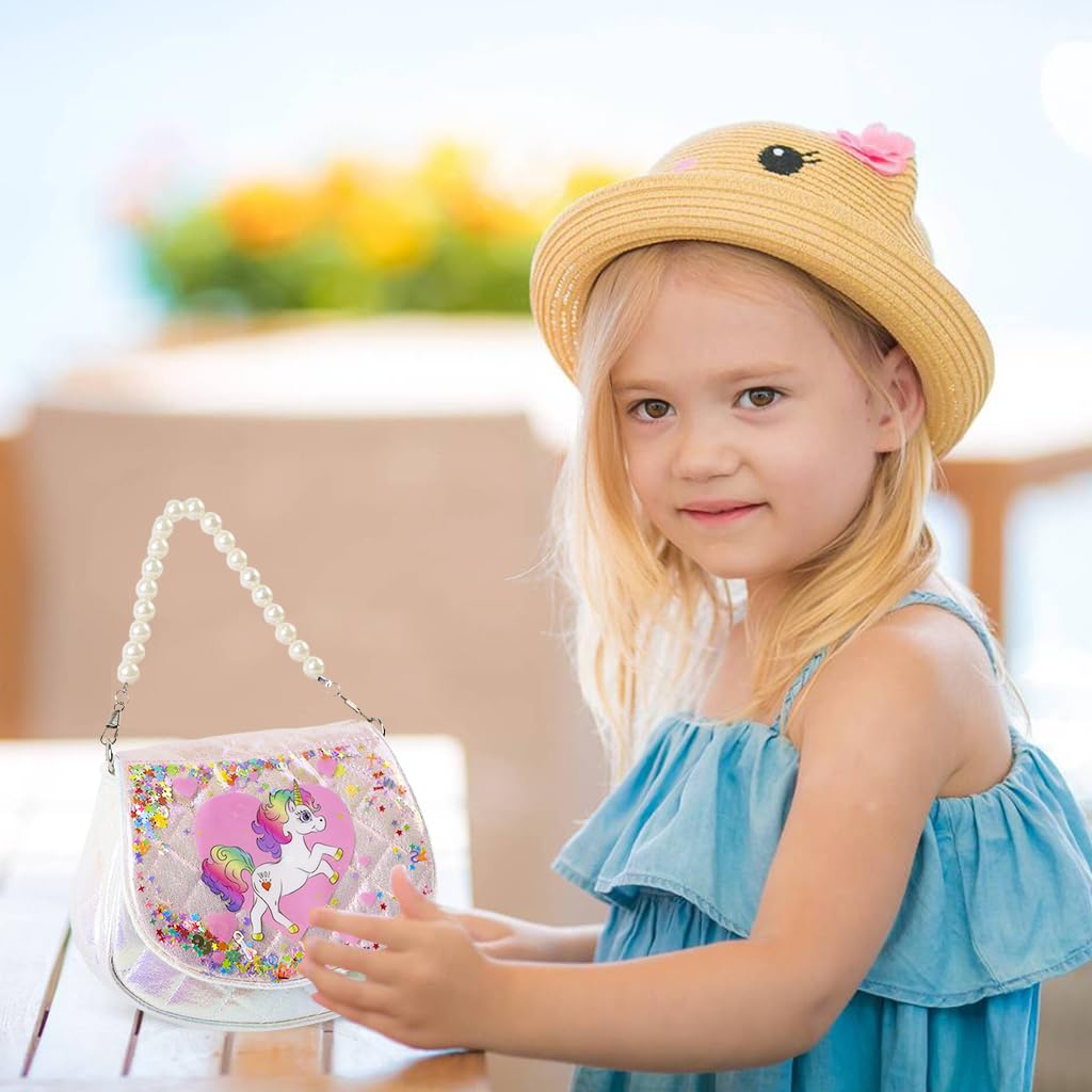 PATPAT Girls Sling Bag Fashion Pink Unicorn Hand Bag Girls Bag Shoulder Bag with Beaded Chain Strap Gift for Girls Children's Day Gift for Girls