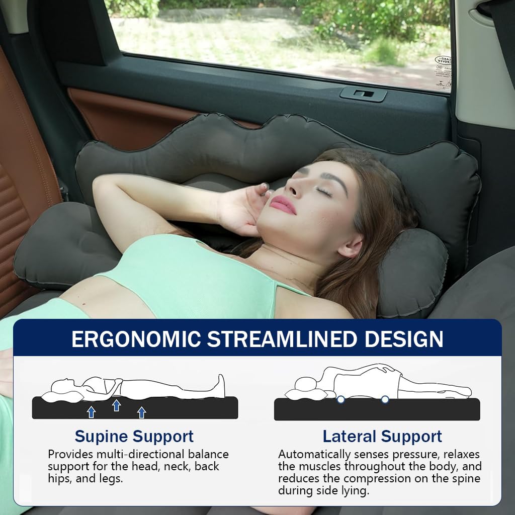Proberos Inflatable Air Mattress with Air Pump, Back Seat Air Mattress Road Trip, Portable Travel Camping Mattress, Inflatable Air Mattress with Use Electric Air Pump, Storage Bag