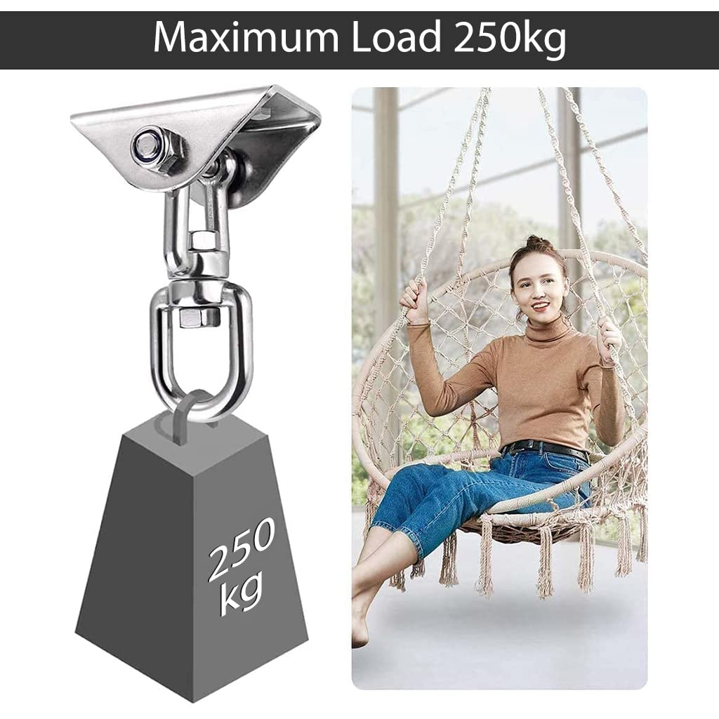 Supvox Heavy Duty Ceiling Hook Kit for Installation of Hammock, Swing, Sandbag, Yoga Hammock, Ceiling Fan, Ceiling Lights, Stainless Steel 360° Swivel Ceiling Mounting Accessories, Maximum Load 250kg