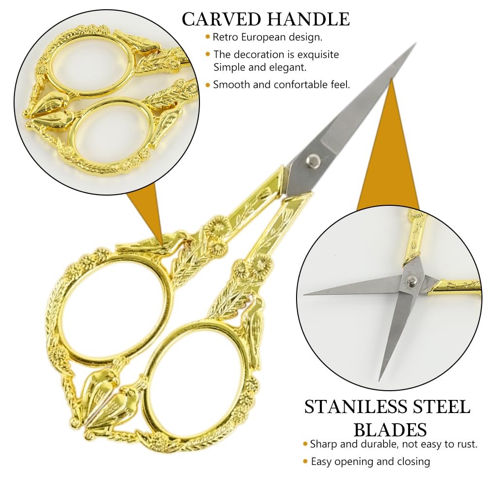 HASTHIP Sewing Scissors Tailor Scissors Stainless Steel Scissors Aesthetic Golden Carving Handle Pointy Tip Scissors for DIY Crafting, Sewing, Crocheting, Need Knitting