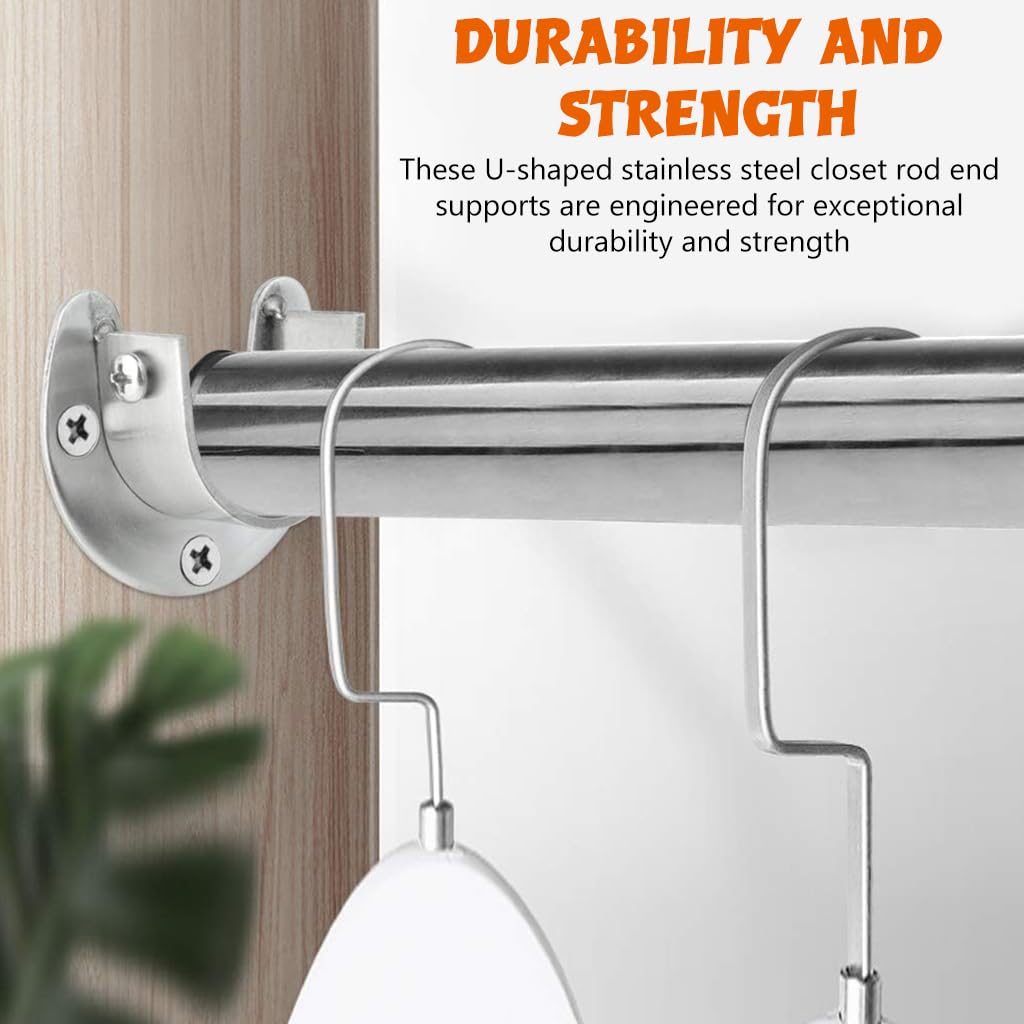 HASTHIP® 2Pcs Wardrobe Hanging Rod Mounts U-Shaped Closet Rod End Supports Wardrobe Brackets Screw Mounted Universal Stainless Steel 1-1/3''Wardrobe Brackets with Screws