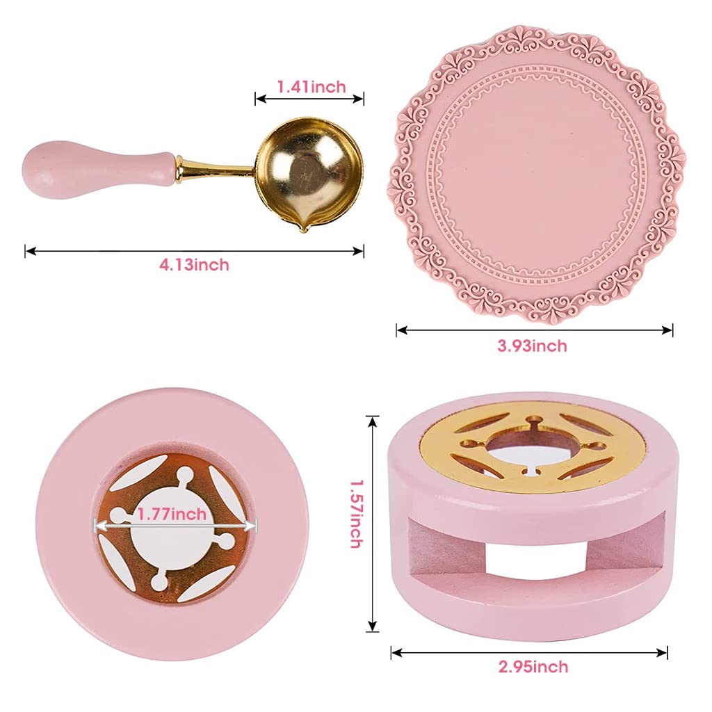 HASTHIP Wax Seal Kit with Wax Seal Furnace, Wax Seal Spoon and Wax Seal Silicone Pad for Melting Wax Seal Beads or Sealing Wax Sticks, Wax Melting Furnace Tool for Wax Envelope (Pink)