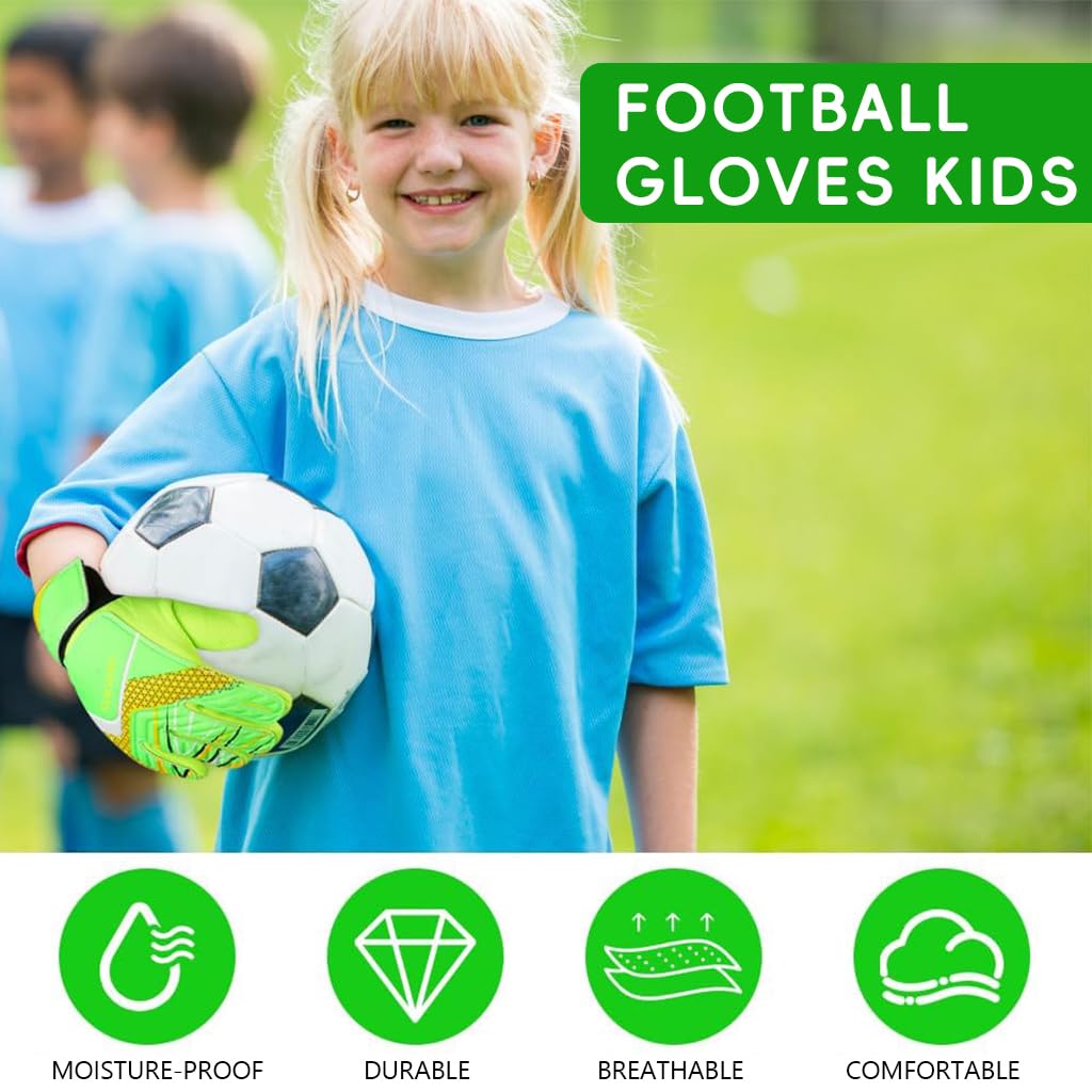 Proberos Football Goalkeeper Gloves for Kids Children Teen Anti-Slip Palm Football Goalkeeper Gloves Strong Grip Football Goalkeeper Gloves Wrist Protection Football Goalkeeper Gloves (Green)