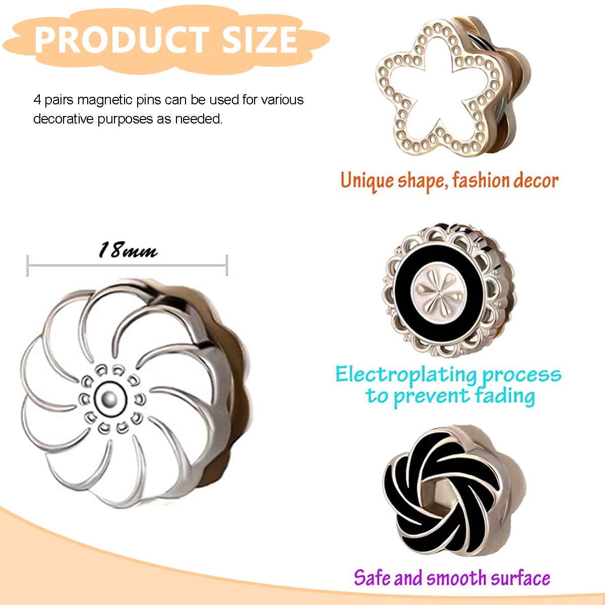 SANNIDHI 4 Pcs Hijab Pins Magnet Buttons, Strong Hijab Magnetic Pins for Women - Multi-Use Flower Shaped Pinless Shawl Clips Safety Pins Brooch for Scarf Clothes Hat Decor